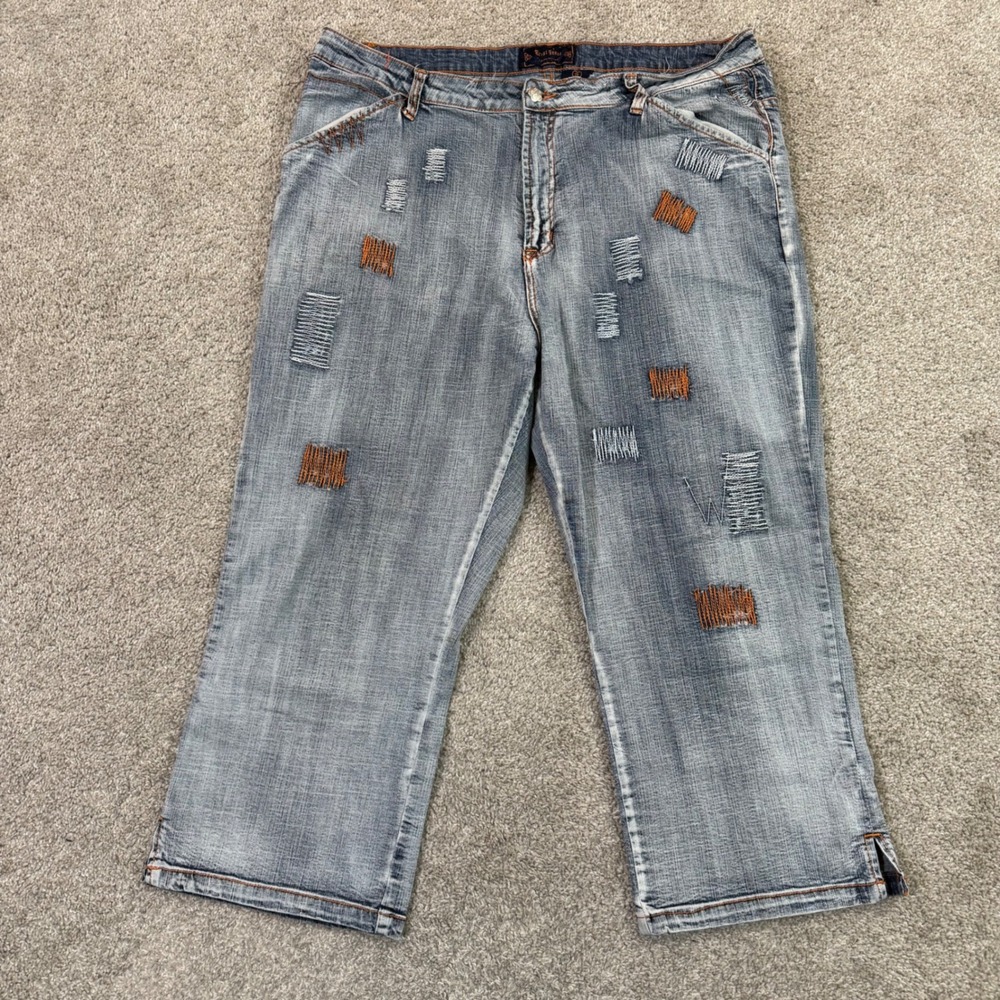 Crest Jeans Cropped Denim Pants Womens 17/18 Blue Patchwork Embroidered Capris